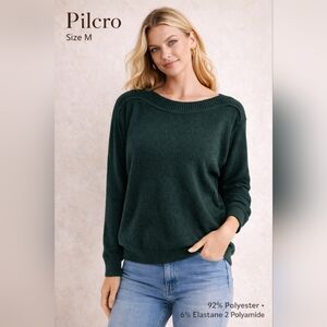 Pilcro Women Textured Knit Sweater Green Polyester Blend Relaxed Fit Size M